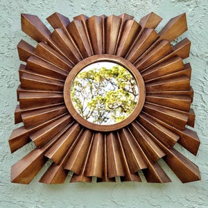 Art Deco Bronze Metal Sunburst Mirror Hollywood Regency Square Accent Home Decor Mirror 16 inches Ready to Hang Starburst Vintage Design