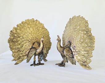 Sujetalibros de pavo real raros, latón, estilo Hollywood Regency, decoración vintage para el hogar, regalo único para observadores de aves, escultura de pájaro con detalles de latón.