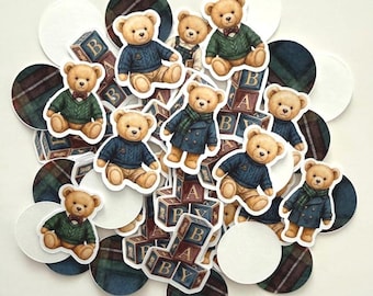 Polo Bear Confettis, Classic Teddy Bear, Baby Shower, Gender Reveal, Birthday, Party, Confetti, Table Embellishment, Plaid, Posh, Tartan