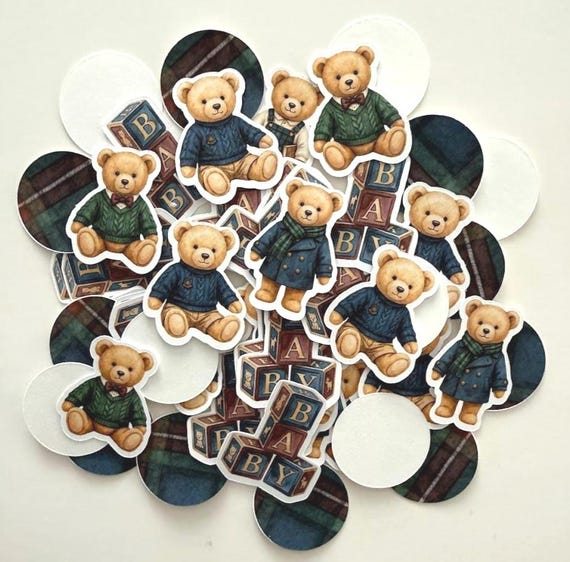 Polo Bear Confettis, Classic Teddy Bear, Baby Shower, Gender Reveal, Birthday, Party, Confetti, Table Embellishment, Plaid, Posh, Tartan