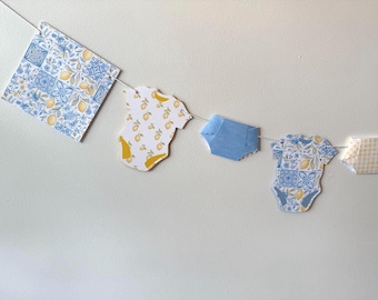 Lemon Mediterranean Banner, Amalfi Coast, Blue Tiles, Ciao Baby Shower, Birthday, Party, Lemon, Citrus, Gender Reveal, Garland, Light Blue
