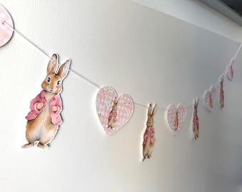 Peter Rabbit Banner, Garland, Beatrix Potter Style, Rabbit, Animal, Baby Shower, Birthday, Party, Girl, Gender Reveal, Pink Gingham Plaid