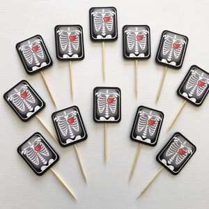 Xray Radiology Technician Skeleton Chest Heart Medical Imaging Bones Bone Densitometry Graduation Party Cupcake Toppers