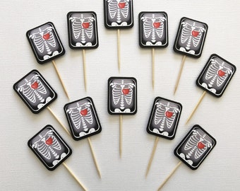 Xray Radiology Technician Skeleton Chest Heart Medical Imaging Bones Bone Densitometry Graduation Party Cupcake Toppers