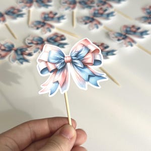 Bow Cupcake Toppers, Pink and Blue Bow, Gender Reveal, Baby Shower, Birthday, Party, Pink and Blue, Food Pick, Decorations, Baby, Girl, Boy