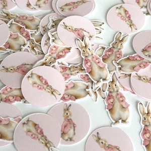 Peter Rabbit Confettis, Beatrix Potter Style, Rabbit, Pink, Animal, Baby Shower, Birthday, Party, Girl, Baby, Food Pick, Tale, Gender Reveal