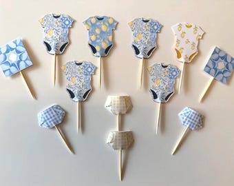 Lemon Mediterranean Cupcake Toppers, Amalfi Coast, Blue Tiles, Ciao Baby Shower, Birthday, Party, Lemon, Citrus, Gender Reveal, Food Picks