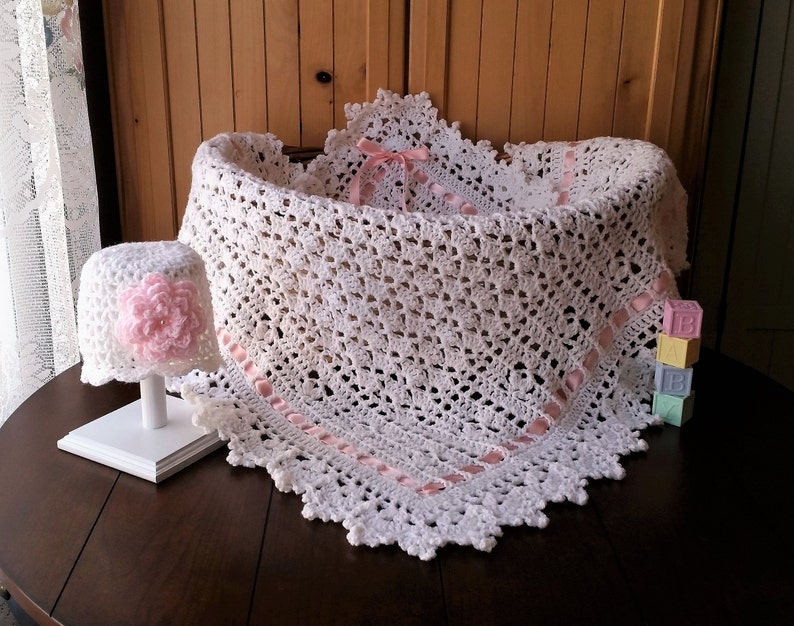 Baby Girl Blanket and Hat Set Crochet Baby Blanket Set Baby Shower Gift
