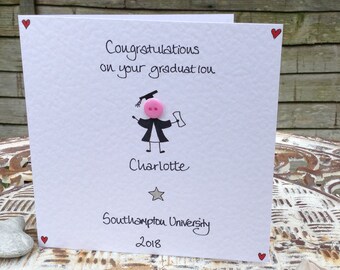 Personalised handmade button Congratulations on your Graduation card for girl boy girlfriend boyfriend daughter son card for Graduation