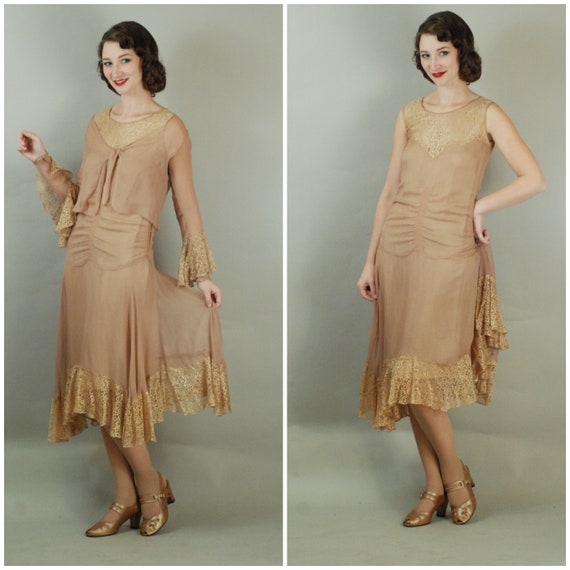 1920s Dress | Gorgeous 20s Silk Chiffon Dress with
