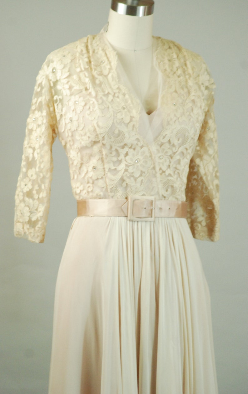 1940s Wedding Dress Size Small Lush 40s Lace and Silk Chiffon Wedding Dress 1940s Wedding Gown