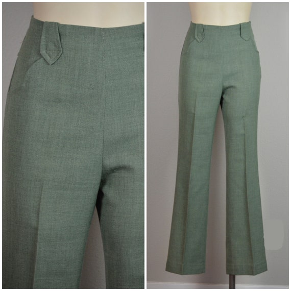 1940s Pants | Crisp Green Wool Westernwear Pants -