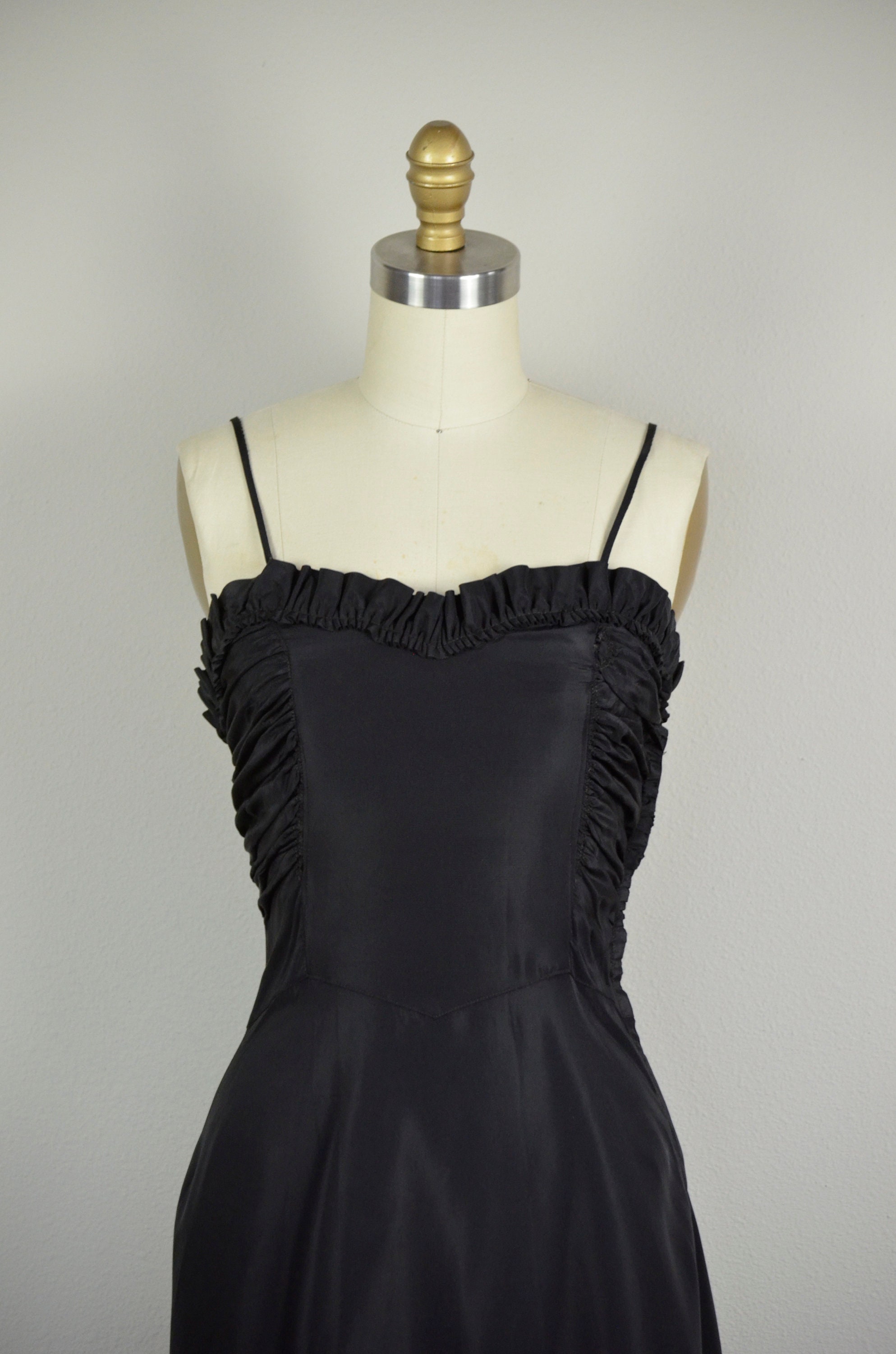 1940s Dress 40s Black Taffeta Gown with Cascade of Ruffles | Etsy