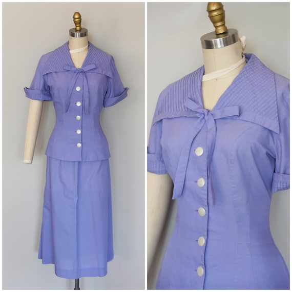 1950s Suit | Lightweight 50s Purple Cotton Summer