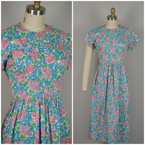 1940s Dress | Charming 40s Cotton Day Dress with N