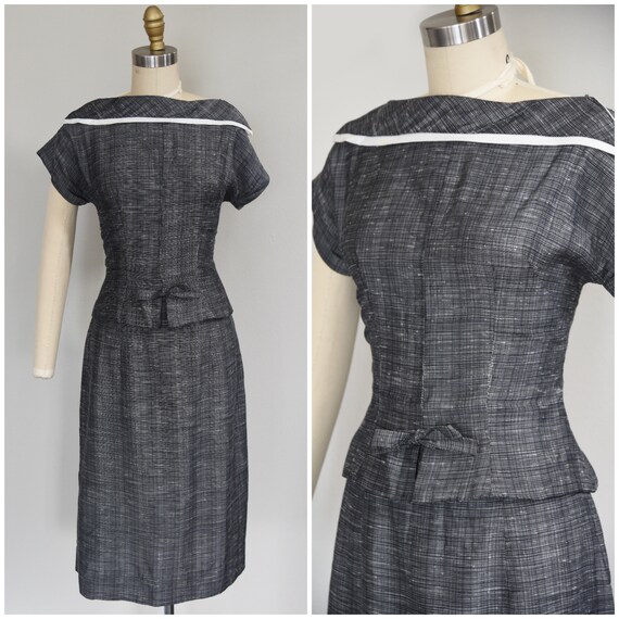 1950s Skirt Set | Smart 50s Linen Dark Gray Skirt