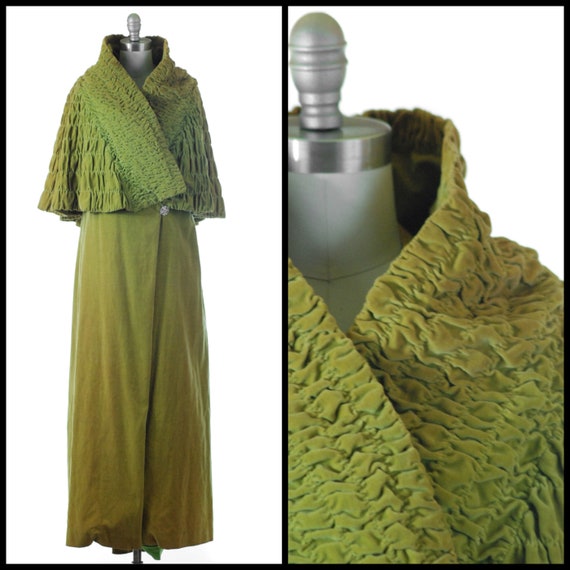 1930s Cloak | Stunning 30s Chartreuse Green Velvet