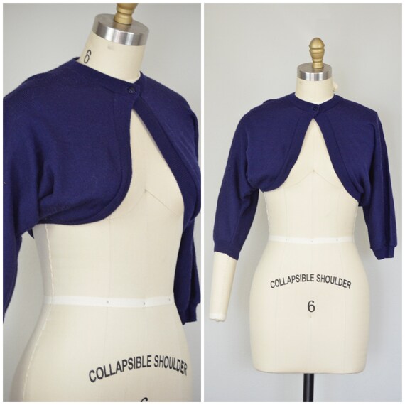 1950s Sweater | Perfect 1950s Navy Blue Cropped Sh