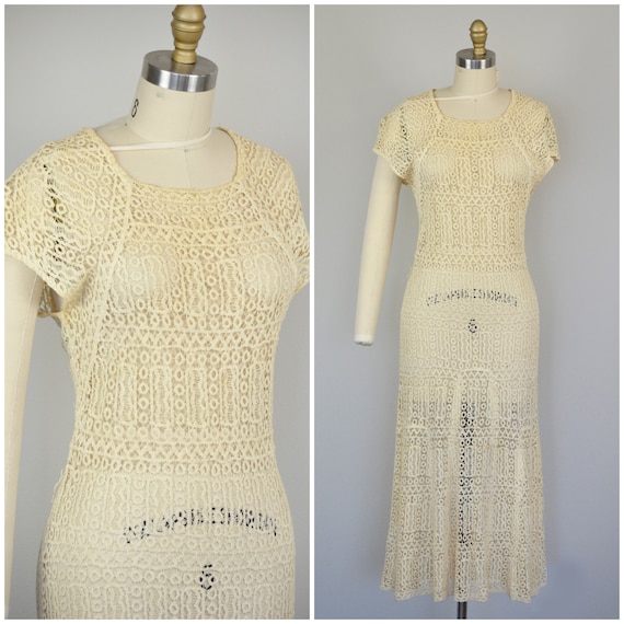 1930s Dress | Stunning 30s Handstitched Crochet Iv