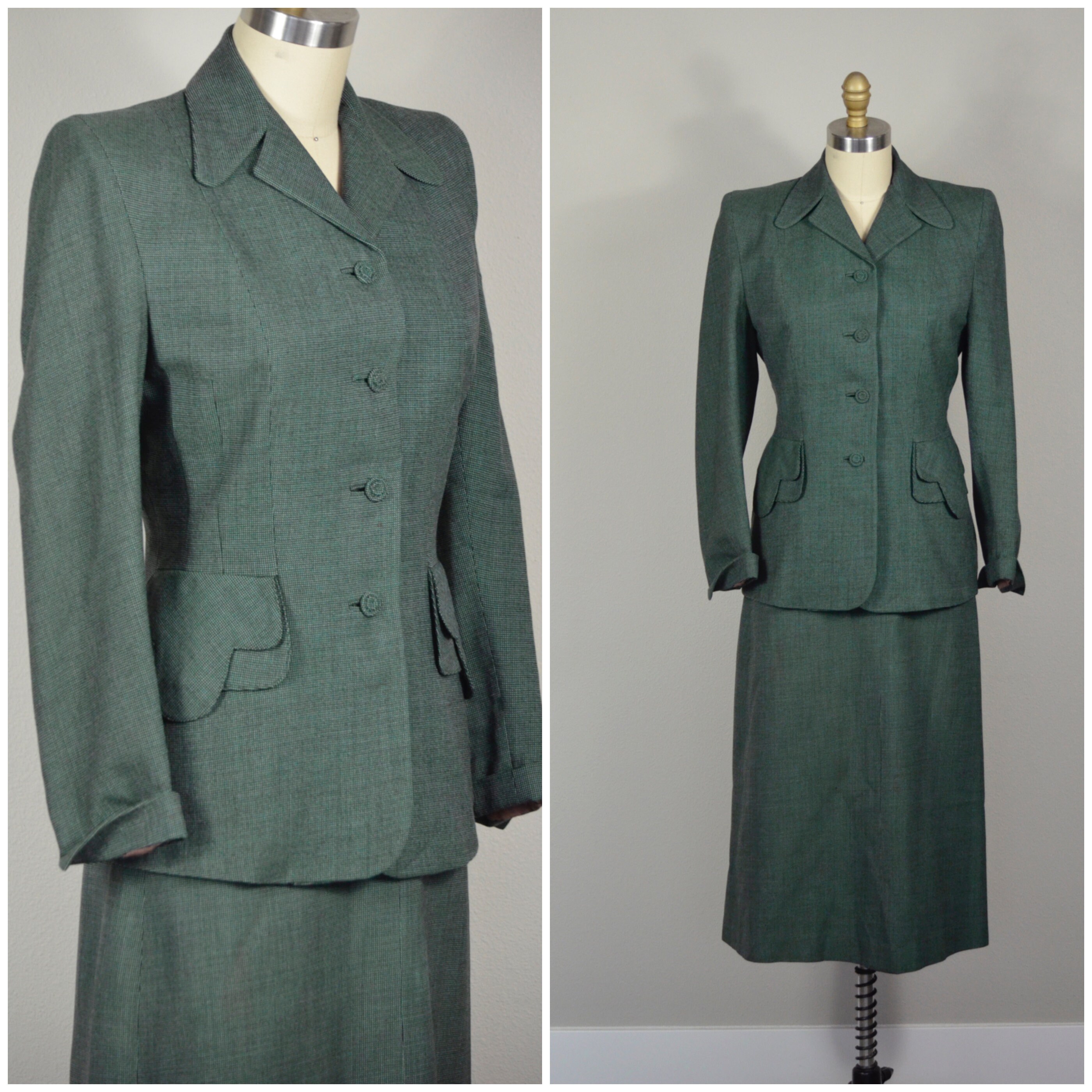 1940s Suit | Sharp Green 40s Suit with Strong Shoulders - Size Small ...