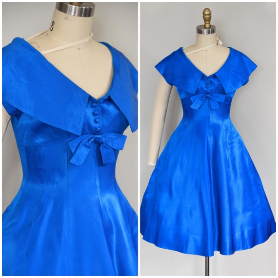 1950s Dress | Vibrant 50s Sapphire Blue Saks Fifth