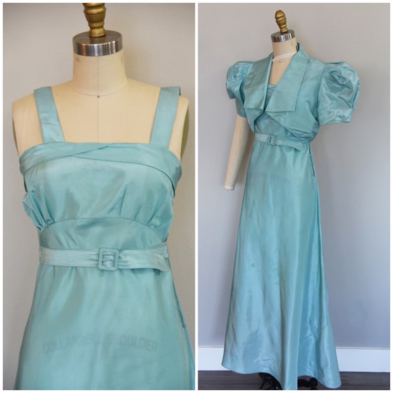 1930s Dress | Charming 30s Turquoise Set with Dres