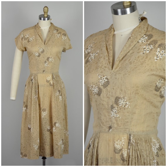 1940s Dress | Lovely Post War 40s Light Brown Nove