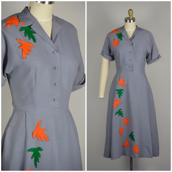 1940s Dress | Lovely 40s Gray Gabardine Dress with