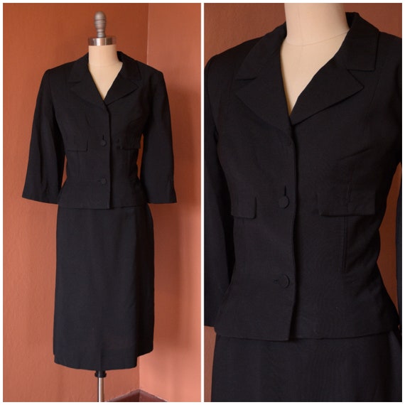 SALE - 1940s Suit | Smart 40s Black Suit with Crop