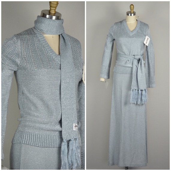 1970s Knitwear | Flashy Silver 70s Deadstock Disc