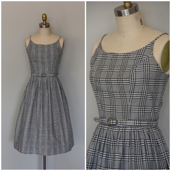 1950s Dress | Lovely 50s Cotton Houndstooth Dress
