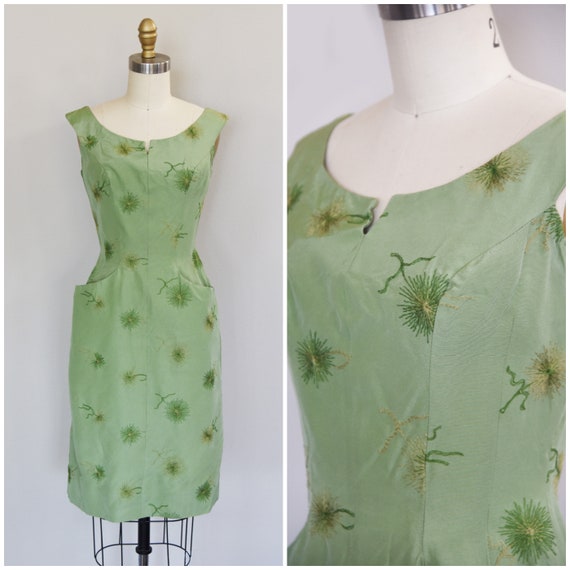 1950s Dress | Sassy 1950s Mint Wiggle Dress with F