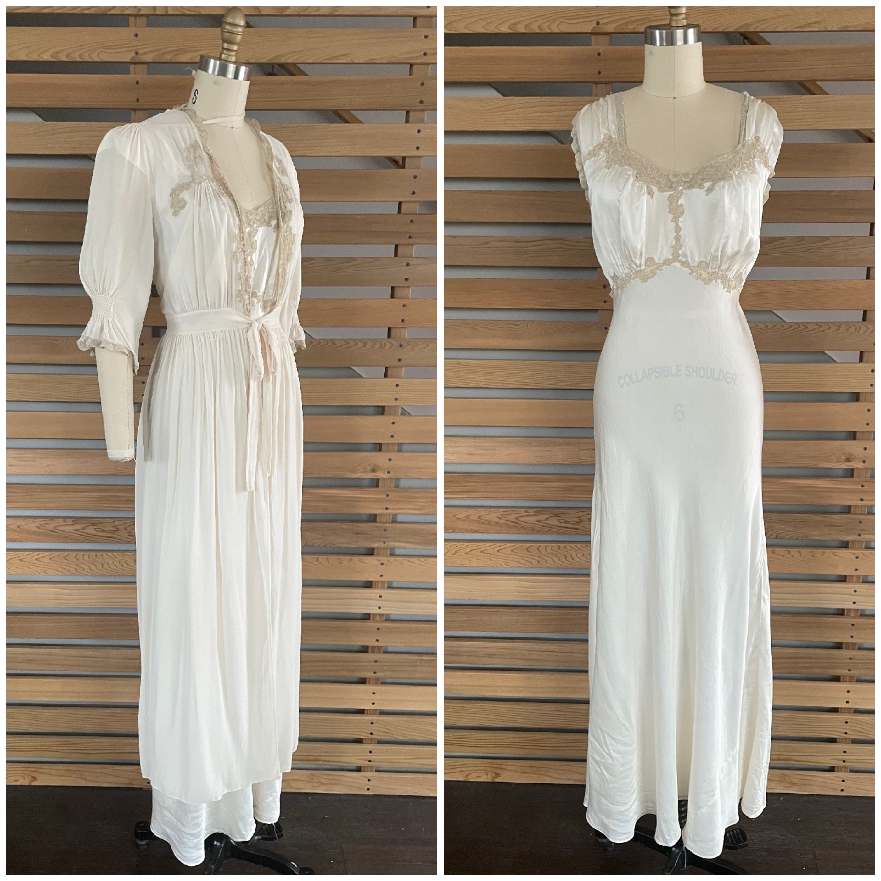 1930s Negligee Set | 1930s Silk Bias Cut Nightgown and Negligee Set ...