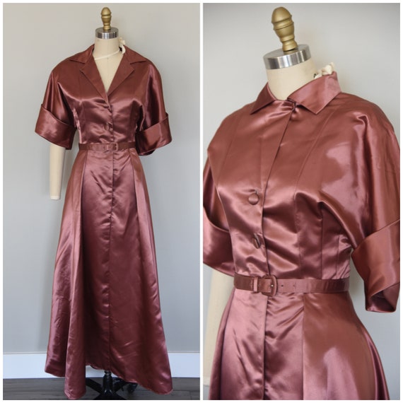 1940s Dress | Astounding 1940s Dusty Rose Satin Lo