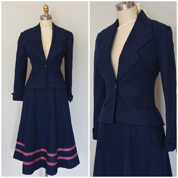 1970s Suit | Wonderful 70s Thick Wool Navy Blue an