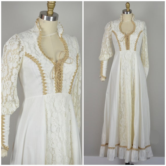 1970s Dress | Beautiful 70s Ivory Renaissance Gunn