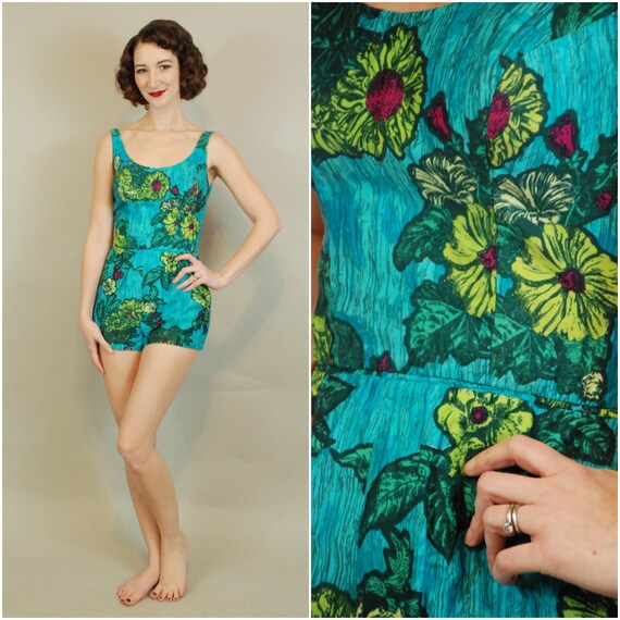 SALE - 1950s Romper | 50s Rose Marie Reid Floral T