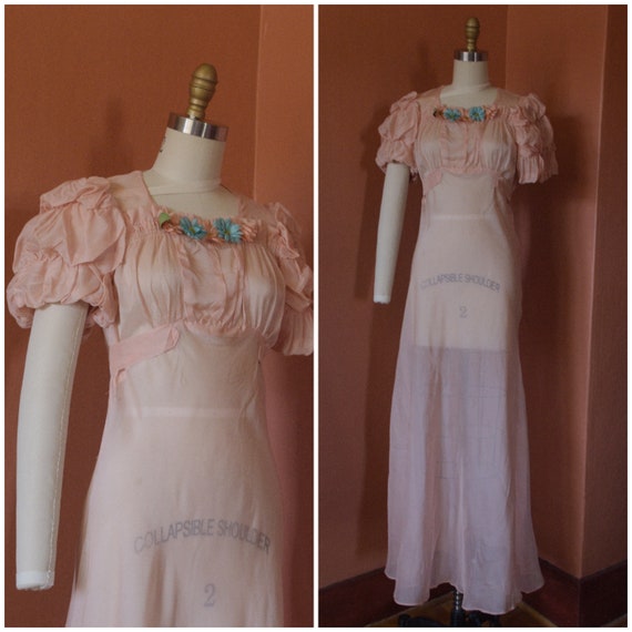 1930s Dress | Darling 30s Sheer Peach Bias Cut Dre