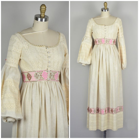 1970s Dress | Lovely 70s Prairie Dress with Button
