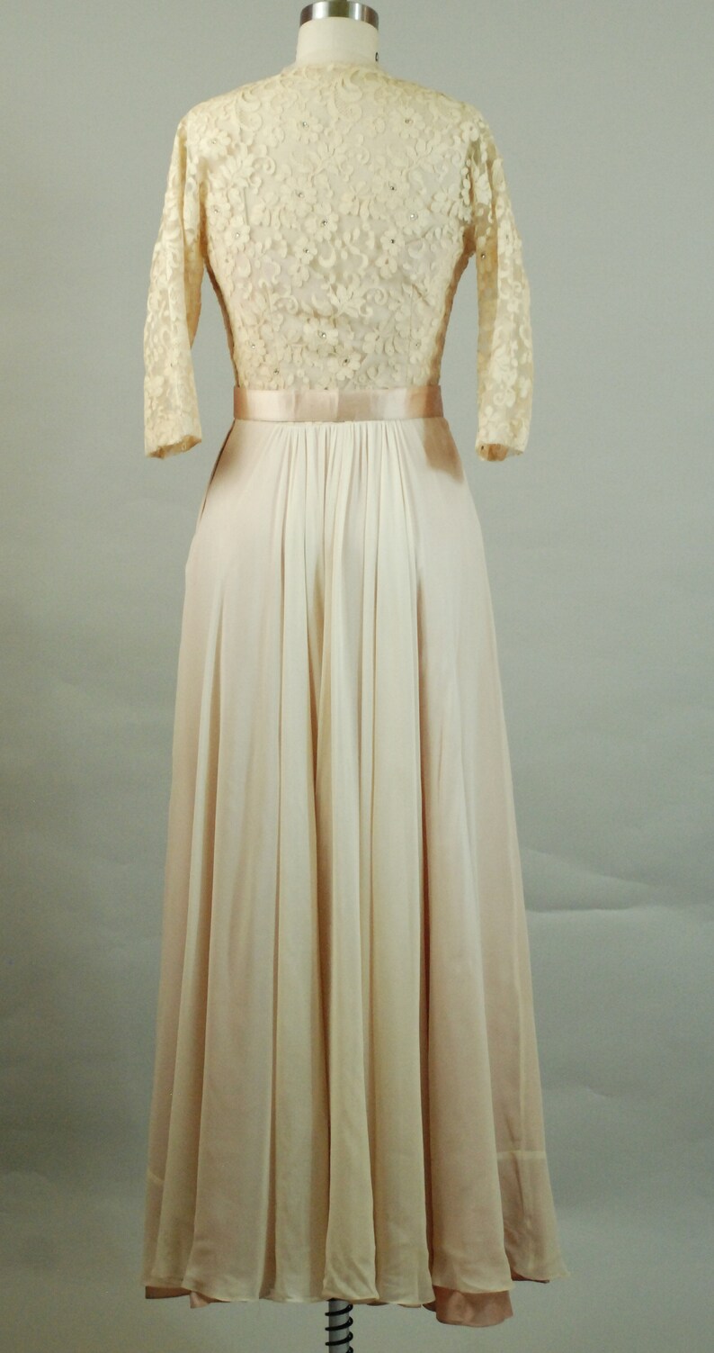 1940s Wedding Dress Size Small Lush 40s Lace and Silk Chiffon Wedding Dress 1940s Wedding Gown