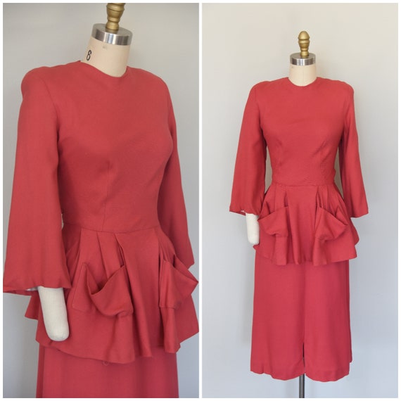 1940s Set | Fantastic Coral 1940s Wool Blouse and