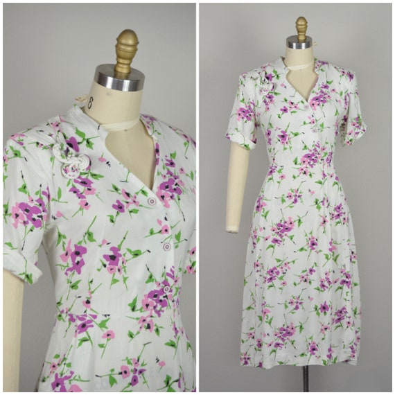 1940s Dress | Lovely 40s Linen/Rayon Blend Dress w