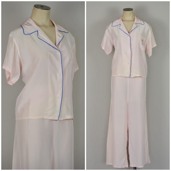 1940s Pajamas | Beautiful 40s Pink Rayon Pajama Se