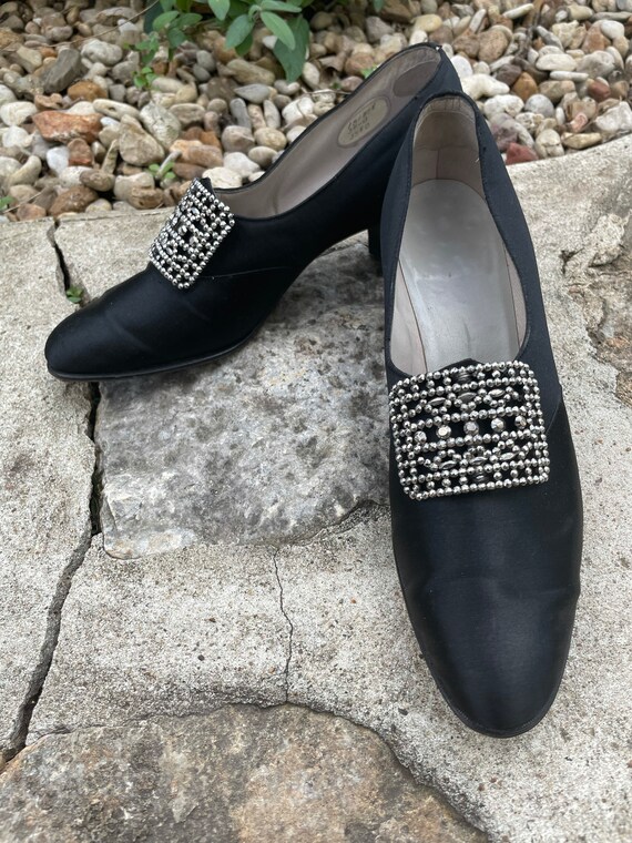 1920s Shoes Lovely 20s Black Satin 