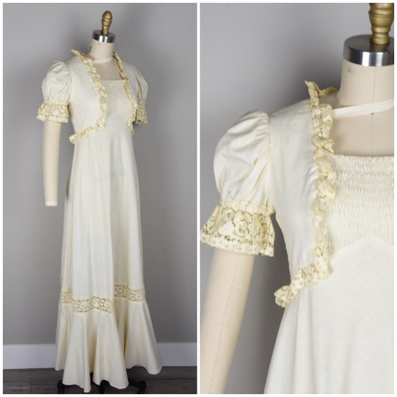 1960s Dress | Late 1960s Flower Child Ivory Emma D