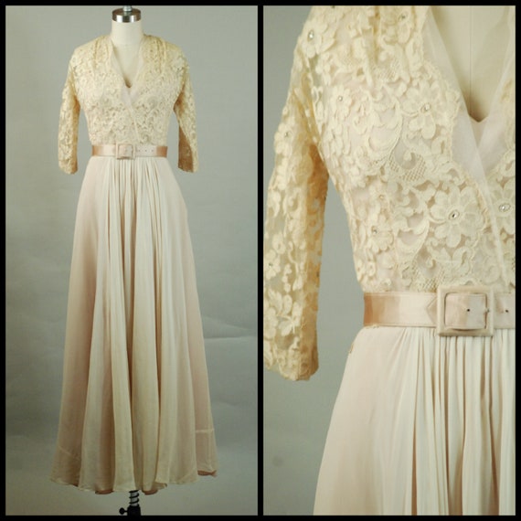 1940s Wedding Dress | Lush 40s Lace and Silk Chiff