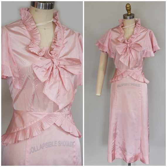 1930s Dress | Precious 1930s Acetate Pink Dress wi