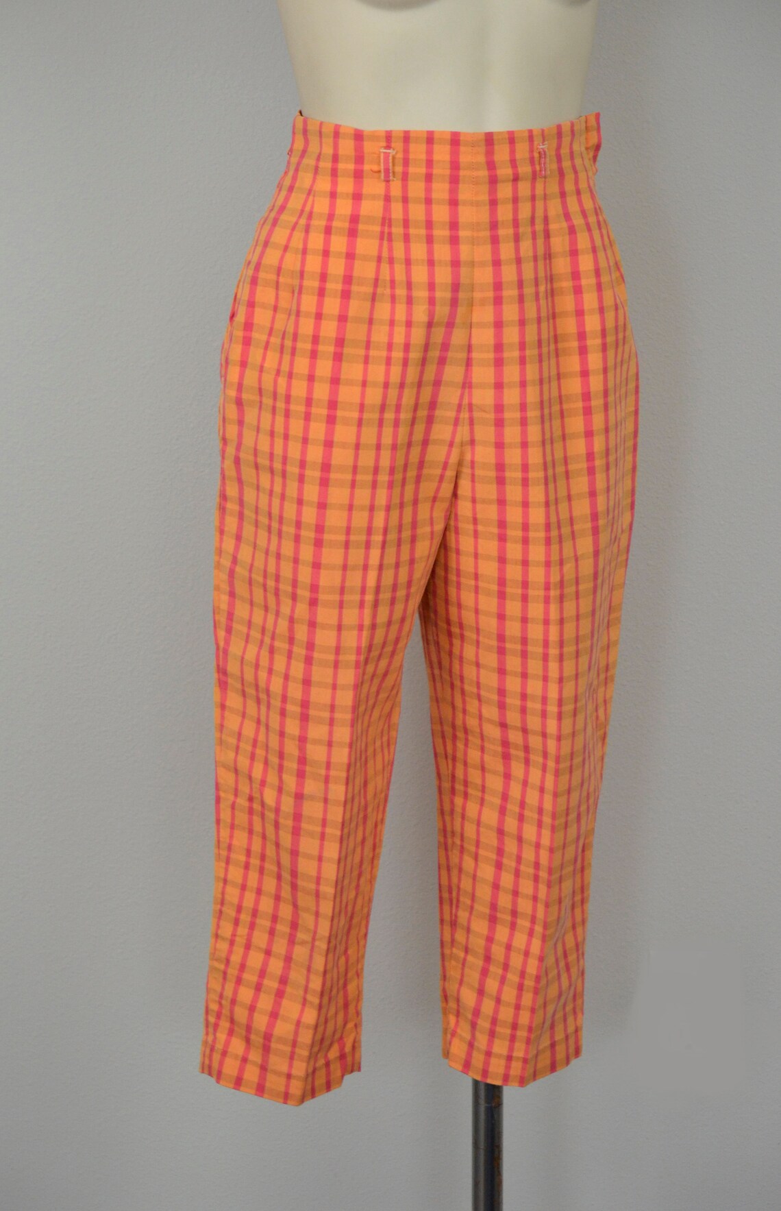 blue and orange plaid pants