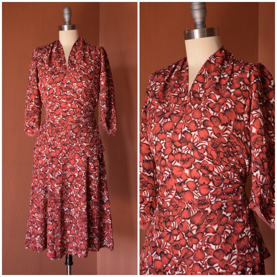 1940s Dress Set | Vibrant 40s Red and White Cold R