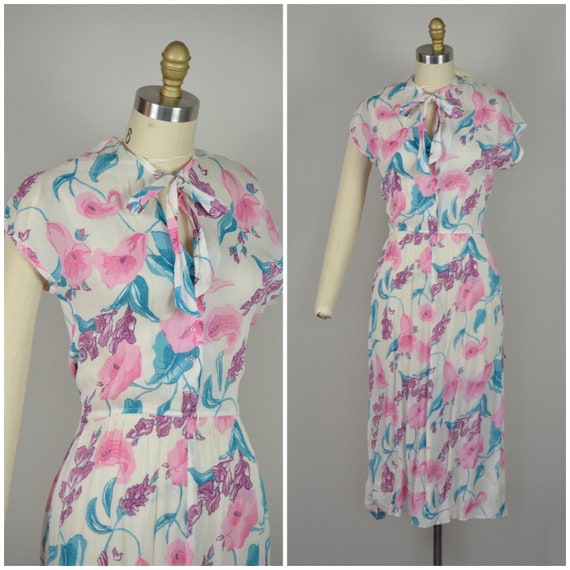 1970s Dress | Fluttery 70s Rayon Floral Deadstock